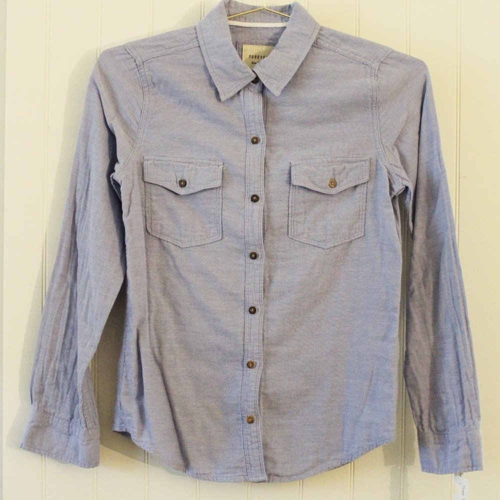 Forever 21 ✤ Cotton Collar Button Pocket Blouse